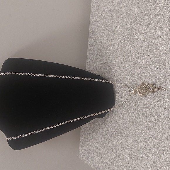 Silvertone Clear Rhinestone Snake Pendant Long Necklace - Picture 4 of 17